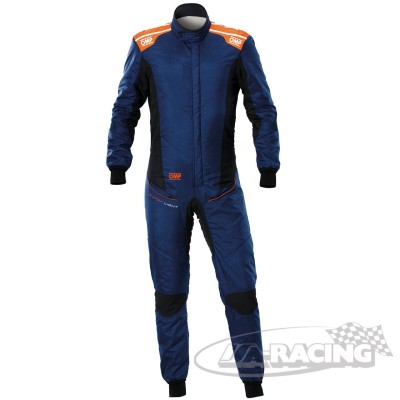 OMP TECNICA SUPERLIGHT Fahreroverall dunkelblau-orange Vorderseite IA01870DBO