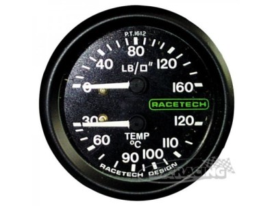 Racetech Doppelinstrument Druck 0-160 PSI / Temp. 30-120°C 