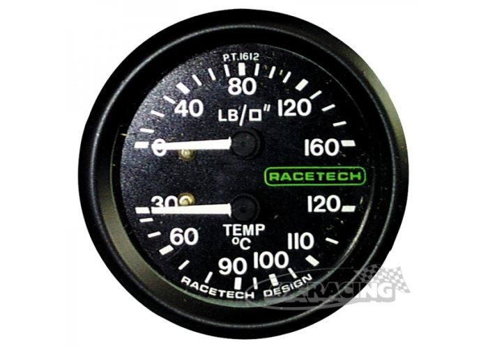 Racetech Doppelinstrument Druck 0-160 PSI / Temp. 30-120°C 