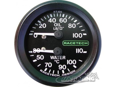 Racetech Doppelinstrument Druck 0-100 PSI / Temp. 30-110°C 