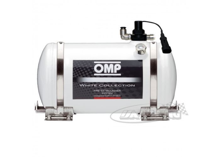 OMP-Feuerlöschanlage FIA, 4,25 ltr. EcoLife, White Collection, Aluminium Behälter, elektrische Betätigung