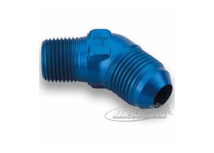 Verbindungs Adapter blau UNF X NPT Aluminium 45°