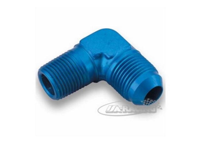 Verbindungs Adapter blau UNF X NPT Aluminium 90°