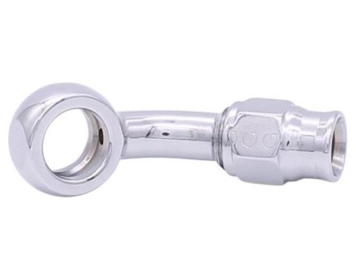 Chrom Ringstutzen lang 45° mit Schlauchanschluss