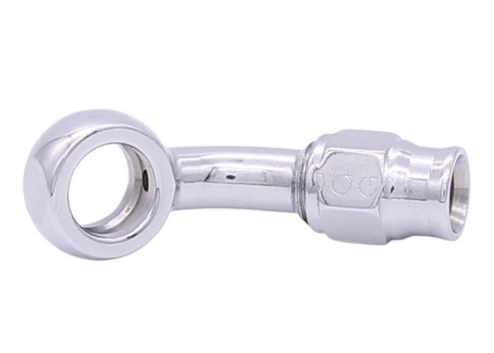 Chrom Ringstutzen lang 45° mit Schlauchanschluss
